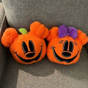 EUC, Disney, Mickey and Minnie Pumpkin Accent Pillows